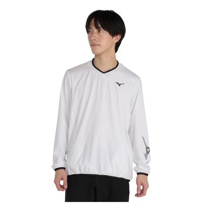 Golf Lined Blouson Long Sleeve Pullover Easy To Move White Men's V-Neck Shirt, Water-Repellent, In, (E2JEB585)