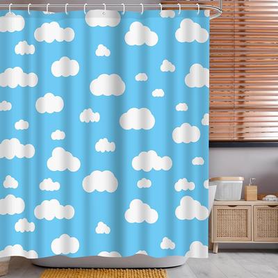 Juegos de Cortinas de Ducha Cielo Azul Nubes Blancas para Baño, Historia de Dibujos Animados Paisaje Natural Escénico, Kits Decoración Bañera Baño