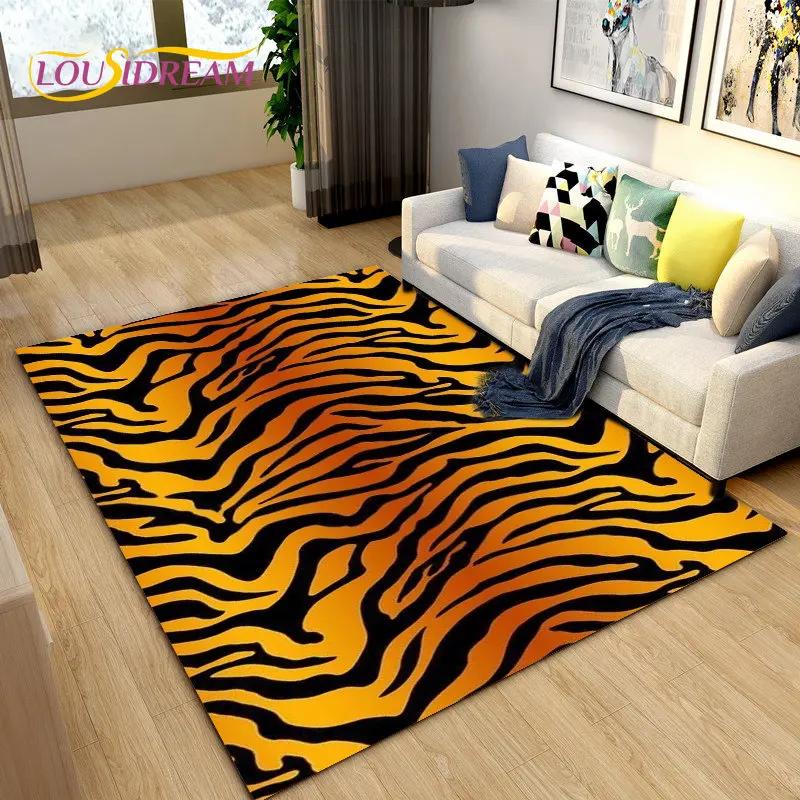 3D Stripe Tiger Print Pattern Area Rug Large,Carpet Rug for Living Room Bedroom Kitchen Doormat Decoration, Non-slip Floor Mat
