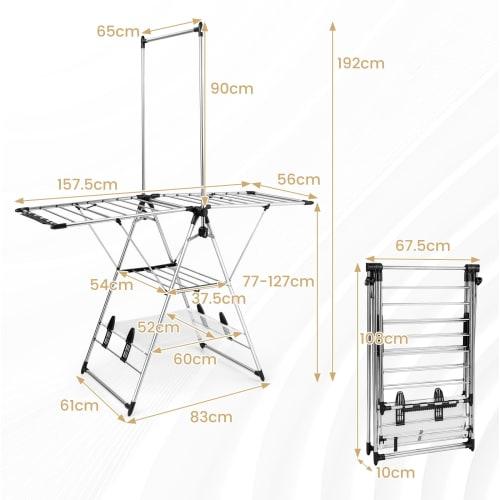 Giantex Folding Clothes Drying Rack, No Assembly Required, 157.5cm Wide, with Rod, Laundry Dryer, Indoor Clothes Drying Rack, Towel Hanger, Clothes Dr