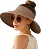 Cappello Visiera Parasole Sportivo da Donna Traspirante a Tesa Larga con Parte Superiore Aperta in Paglia con Fascia Regolabile per Spiaggia Escursionismo Corsa