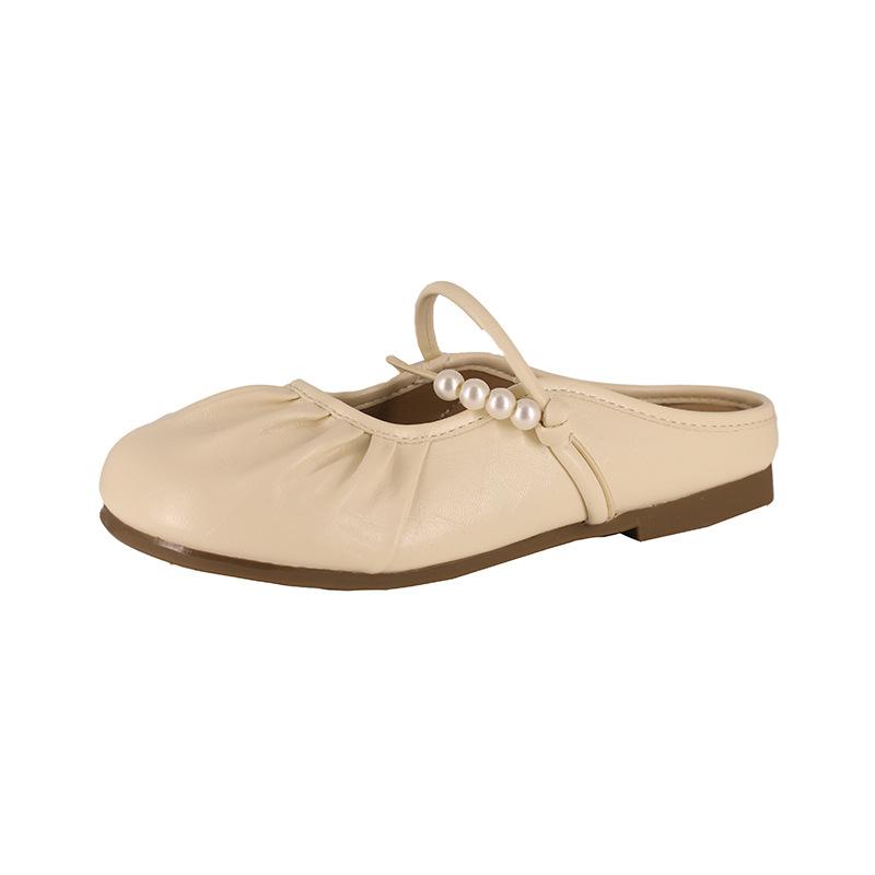 Pearl bag head half slippers women's outer wear 2025 new lazy with skirt flat bottom cool slippers