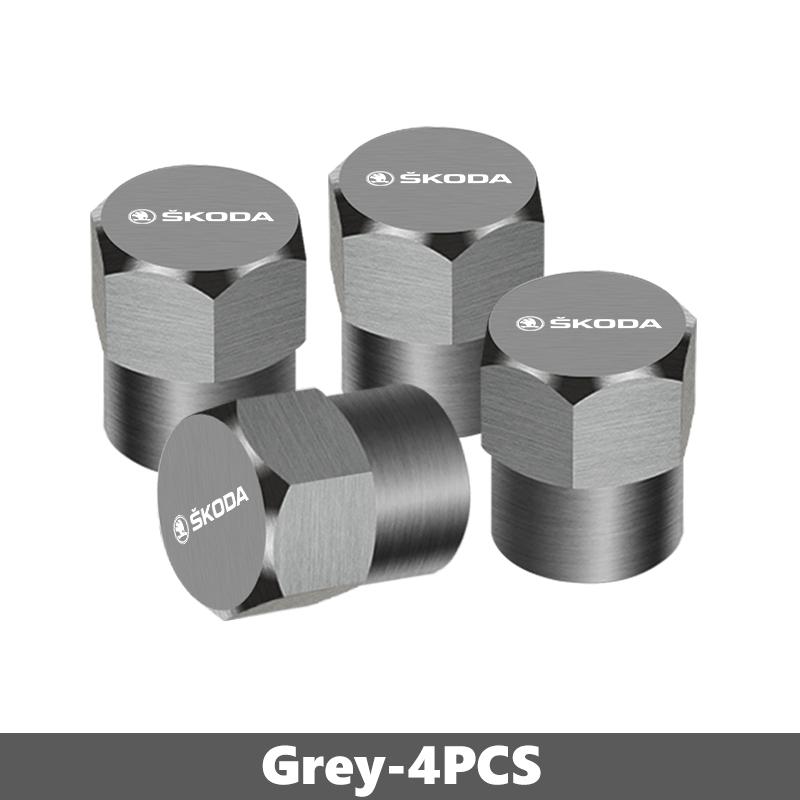 CFP5 For Skoda 4Pcs 3D Metal Tire Valve Caps Car Tyre Air Stems Cover Kamiq MK3 Roomster Rapid Kodiaq Karoq Fabia Enyaq