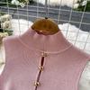 Summer Designer Solid Hollow Out Long Knitting Dress Women Elegant Half Turtleneck Sleeveless Slim Knitwear Sweater Dresses Female
