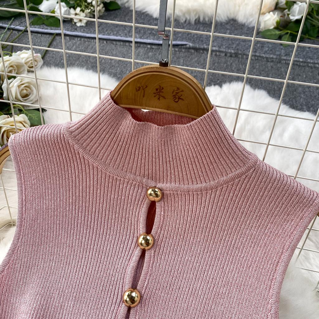Summer Designer Solid Hollow Out Long Knitting Dress Women Elegant Half Turtleneck Sleeveless Slim Knitwear Sweater Dresses Female
