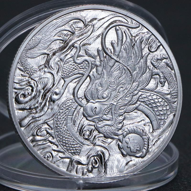 Coins for the the Year of the Loong, gold and silver plated commemorative coins, foreign trade commemorative medals, fortune coins, lucky coins