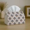 1pc Party Tissue Box, Featuring Indian Ethnic Floral Designs, Is a Multifunctional Tissue Holder. It Has a Blue And Red Small Motif On an Ivory Tile, 