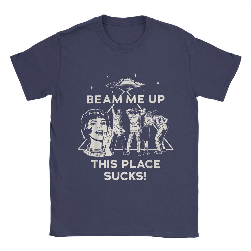 Harajuku T-Shirt Strand Beam Me Up Dieser Ort ist Mist! Hipster T-Shirts 100% Baumwolle T-Shirt für Herren Y2K-Muster Kurzarm-T-Shirts