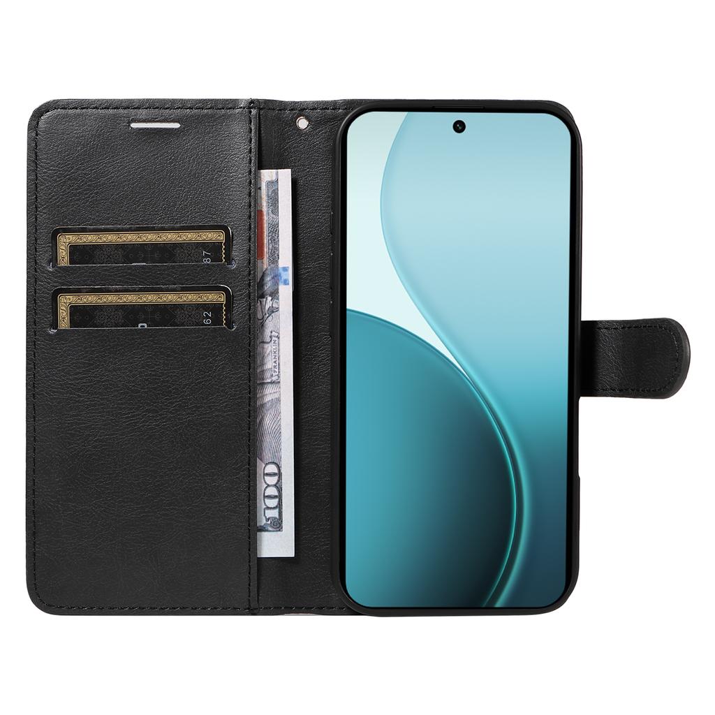 For Oppo Reno14 Pro 5G (China)/Oppo Reno14 Pro 5G (Global) Leather Wallet Case with Strap Solid Color Phone Stand Cover