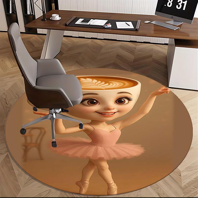 Coffee Cup Ballerina,Latte Art Dancer Chair mat Round Rug Office carpet, Machine Washable, Non slip, Suitable for Living Rooms, Bedrooms