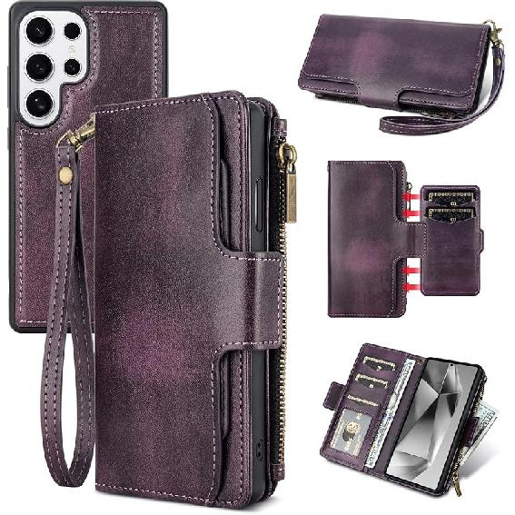 

Кошелек-чехол JGY для Samsung Galaxy S25 Ultra из искусственной кожи, съемный магнитный кошелек-чехол со съемным минималистичным передним карманом, 5 держателей для карт, ручной S25 Ultra красный