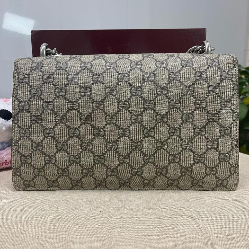 [Pre-Owned] Dionysus Chain Tiger Head Buckle Logo Canvas And Leather Shoulder Bag Small - Very Good #T92N1H