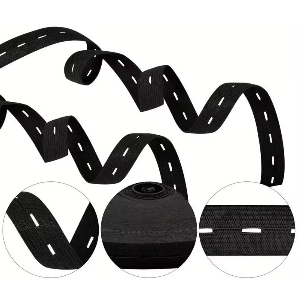 Black White Button Hole Elastic Belt Adjustable Hole Flat Band Elastic Stretch Belt 1.5/2/2.5/3cm Width DIY Elastic Rope Band