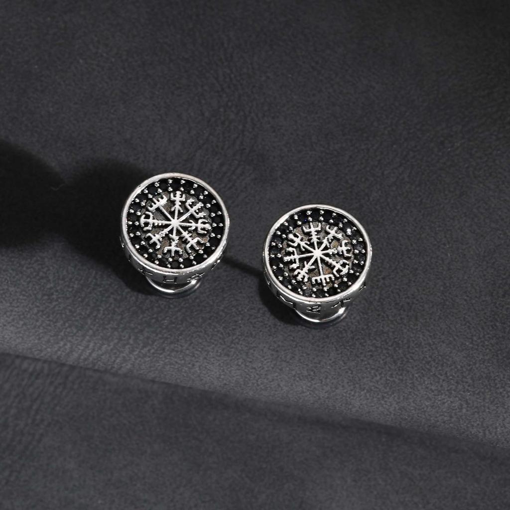 Vintage Gothic Norse Viking Stud Earrings for Men Boys, Rock Punk Runes Round Earrings, Fashion Piercing Jewelry Gift