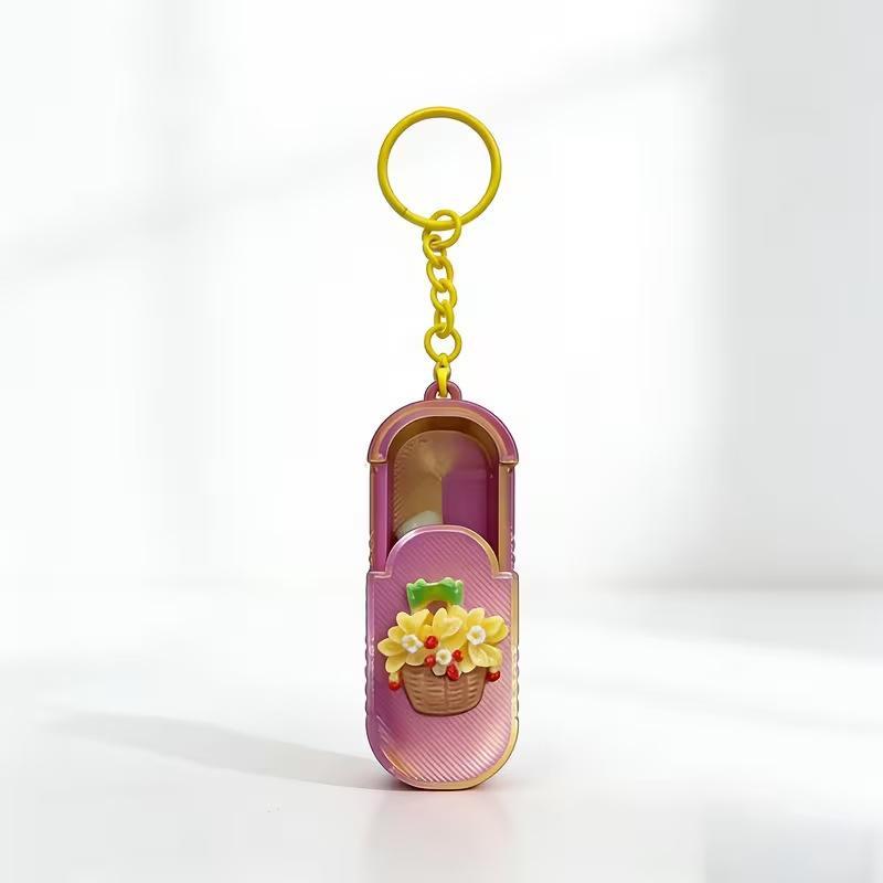 Waterproof Keychain Pill Organizer Tulip Pattern Portable Compact Pill Case Small for Outdoor Activities Daily Medication Carry