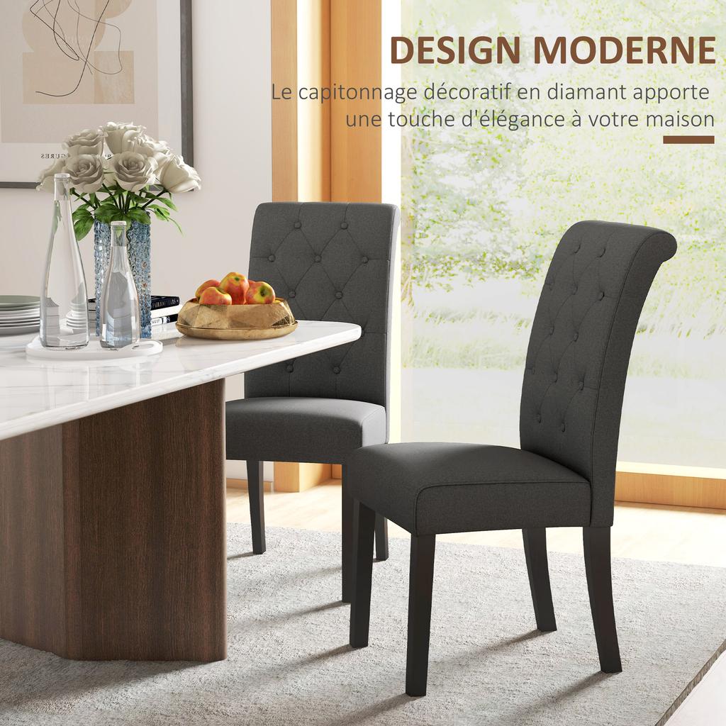 Set Of 2 Dining Room Chairs Kitchen Chair High Comfort Wooden Legs Linen 47 X 61 X 101 Cm Dark Gray