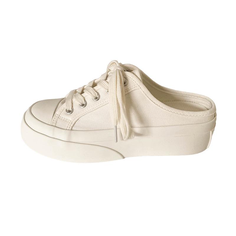 

H06 heel-free half-drag big-headed canvas shoes for women s summer versatile thick-soled one-pedal lazy 2024 new board shoes 35 белый