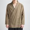 Kinesisk Stil Tang Suit Hanfu Herre Linned Langærmet Diagonal Knaplukning Top Retro Bomuld og Linned Jakke Zen Lægmandskåbe