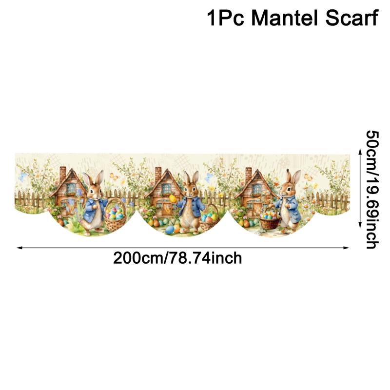

Easter Fireplace Mantel Scarf Vintage Bunny Eggs Tablecloth Easter Decorations for Home 2026 Spring Holiday Mantel Scarf Cover