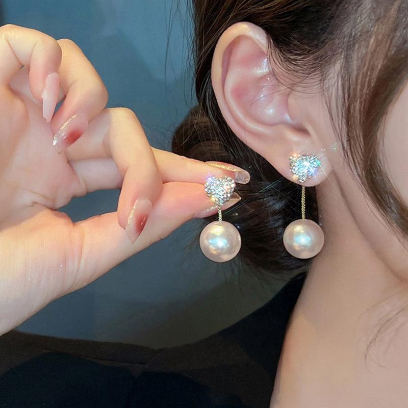 925 Silver Heart-Shaped Pearl Earrings - Retro TikTok Style