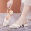 Buckle Strap Block Heels Med 2024 Summer Closed Toe Sandals Women Clear Shoes Suit Female Beige Chunky Medium Fashion Open Girls