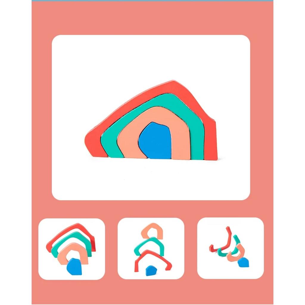 Children Rainbow Wooden Blocks Board Game Wooden Toys Montessori Parish Color Cognitive 3D Constructor Sensory Game Toy for Kids
