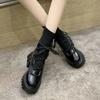 sales Black Wedges Platform Sock Boot Woman Fashion Lace Up High Heels Shoes Elastic Knitting Chunky Ankle Boots for Women