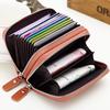 Genuine Leather Men Women Mini Short Wallet Cow Leather Coin Purse Solid Card Holder Accordion Card Slots Double Zipper Pocket