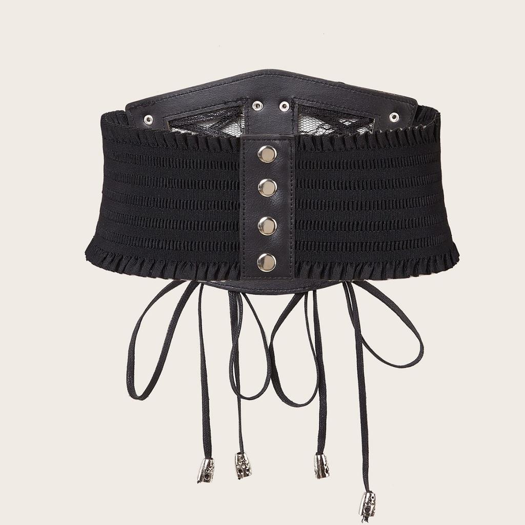 Lace Women'S Belt Wide Elastic Elastic Waist Decoration With Dress Shirt With Ruffle Edge Waist Seal Black