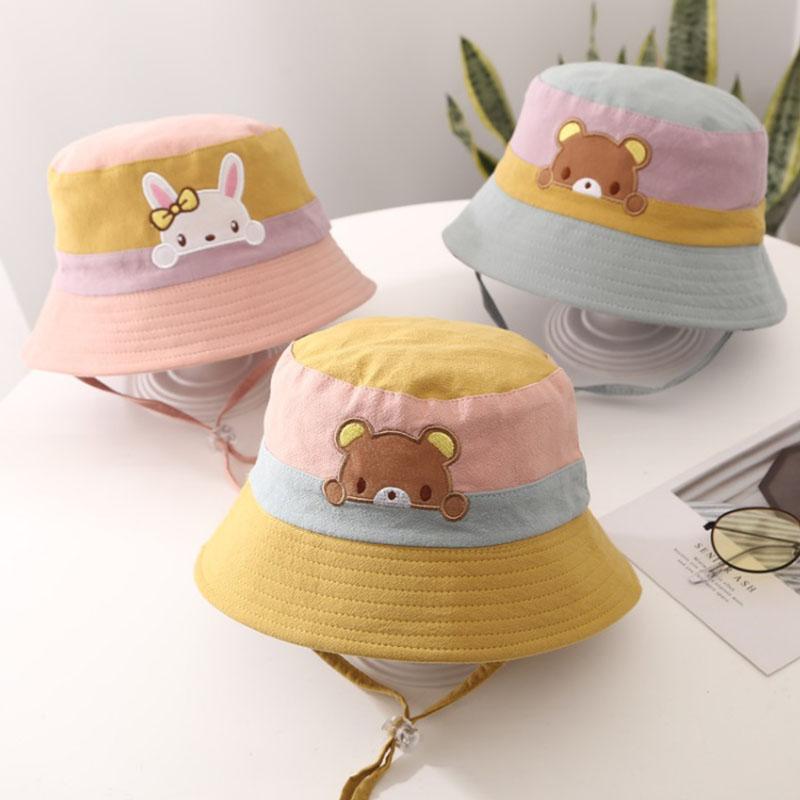 Cute Cartoon Rabbit Bear Baby Girl Bucket Hat Summer Wide Brim Kids Child Fisherman Cap Outdoor Beach Adjustable Sun Hats