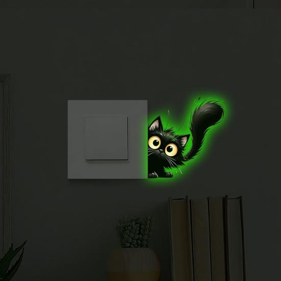 Luminous Light Switch Decals, Glow in The Dark Cute Cat Switch Sticker, Cartoon Animal PVC Wall Art Mural for for Bedroom Living Room