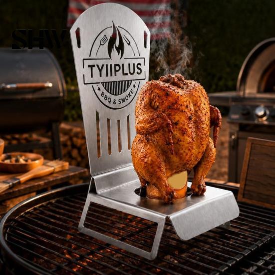 Vertikální držák na kuře v plechovce, rošt na pečení, BBQ stojan z nerezové oceli 304, rovnoměrné teplo pro drůbež na 16oz plechovku, venkovní grilovací příslušenství, kempování, zahrada