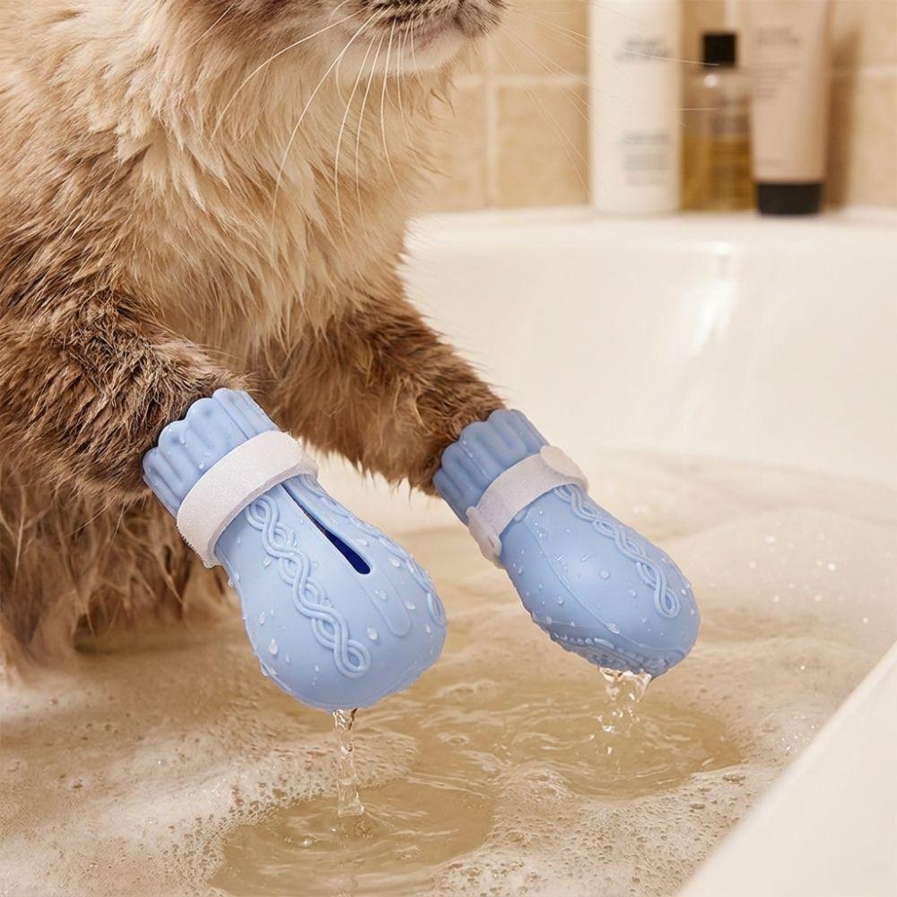 4PCS Adjustable Cat Bath Wash Boots Soft Silicone Pet Cat Shoes Cat Foot Cover Pet Grooming