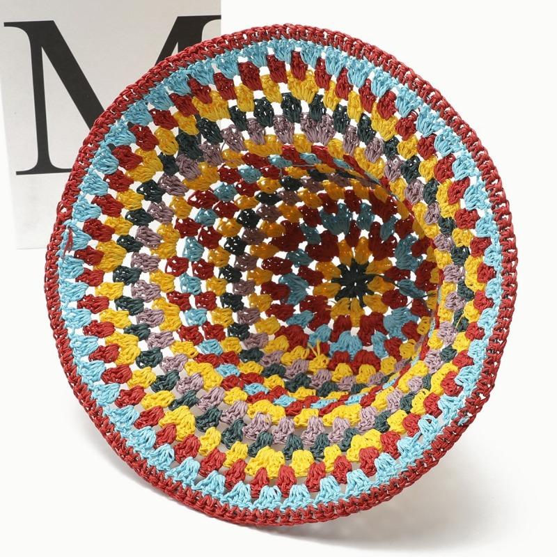 Color Dopamine Hollow Straw Hat Women's Summer Seaside Vacation Bucket Hat Sunshade Sunscreen Woven Hat