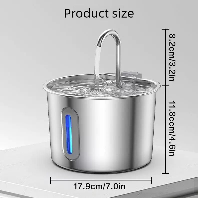 Smart Pet Water Fountain with Filtration Function, Made of Stainless Steel, Suitable for Cats and Dogs.