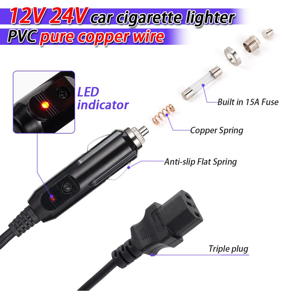 Power Cable 3 Pin Plug with Cigarete Ligthe Male Plug for Car Instant Pot Electric Pressure Cookers Universal