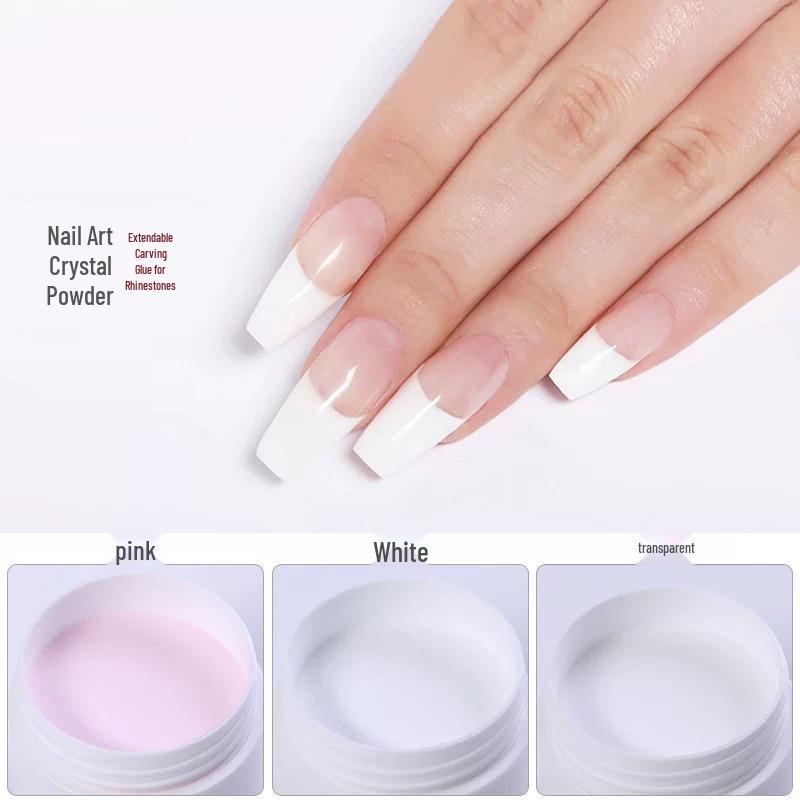 Nail Art Crystal Powder Set: White, Pink, Transparent – Carved Flower & Extension Gel for Nails