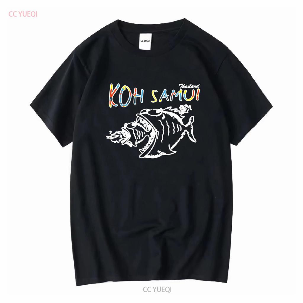 Vintage Thailand T Shirt Koh Samui Island Life Fish Bubble Print Medium Tourist Vintage Washed Fashion Breathable Stylish