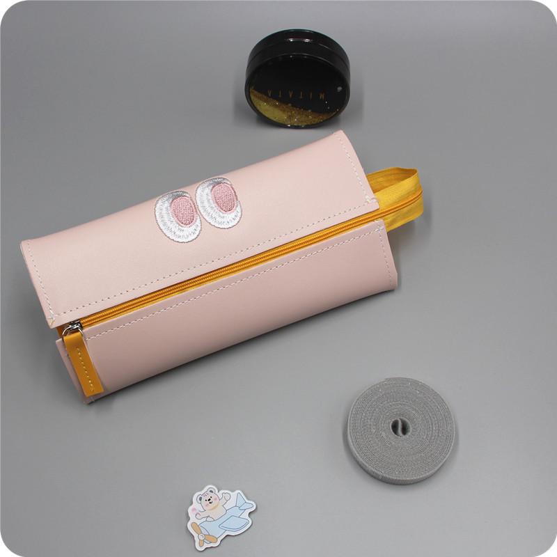 

Large Capacity Leather Embroidery Pencil Case: Cute and Simple Design for Men, Women, and Students