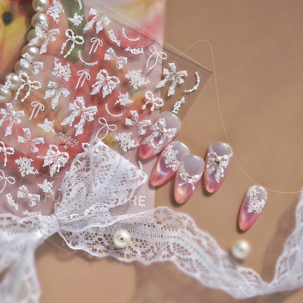 Tomoni Crystal Diamond Ribbon Bow Nail Art Stickers - Exquisite Style.