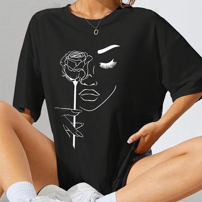 Móda Ženy Tričko Rose Face Print Legrační Ležérní Tričko s výstřihem do O Krátké rukávy Letní Dámské Tričko