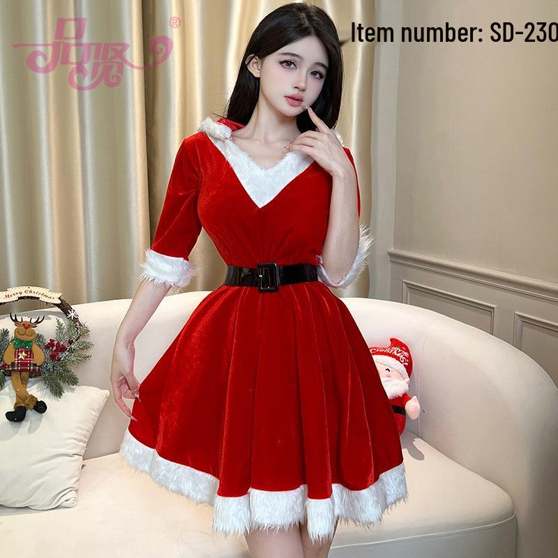 

2025 Золотий Оксамитовий Різдвяний Костюм Дівчини-Кролика - Сексуальний Костюм для Вечірки в Нічному Клубі One Size