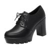 Spring and Autumn soft leather women's shoes black waterproof table high heel platform women's lace-up single shoes mother leather shoes