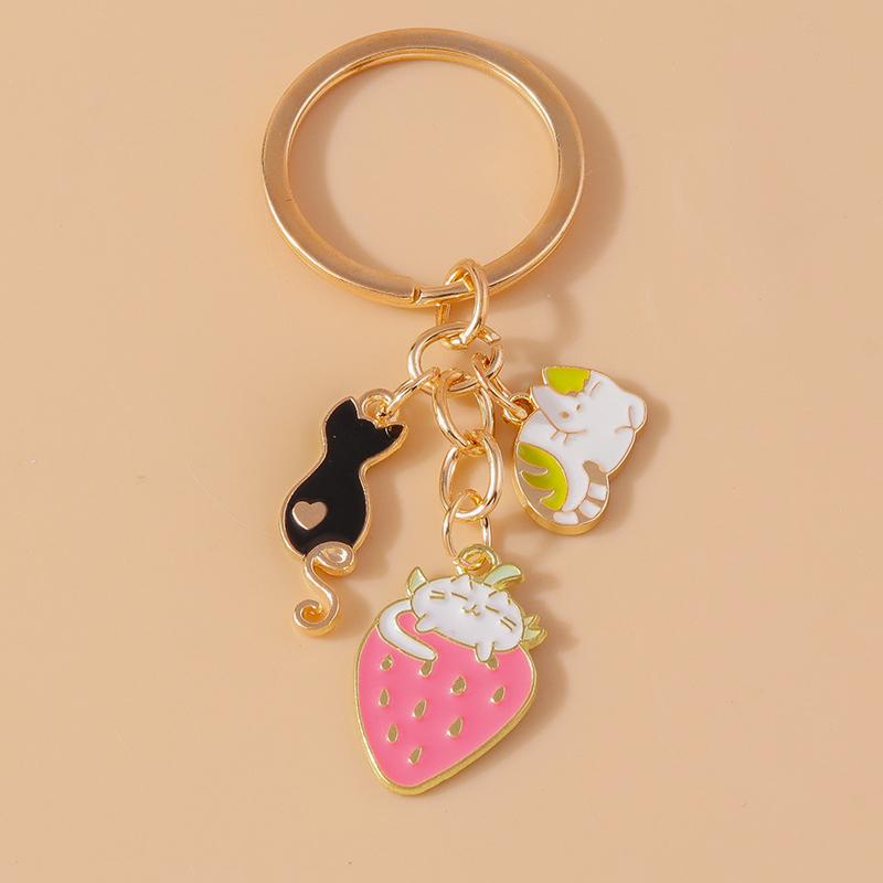 Lovely Enamel Cartoon Cat Keychain Animal Key Ring Pendants for Women Girls Handbag Decor DIY Jewelry Accessories Gifts