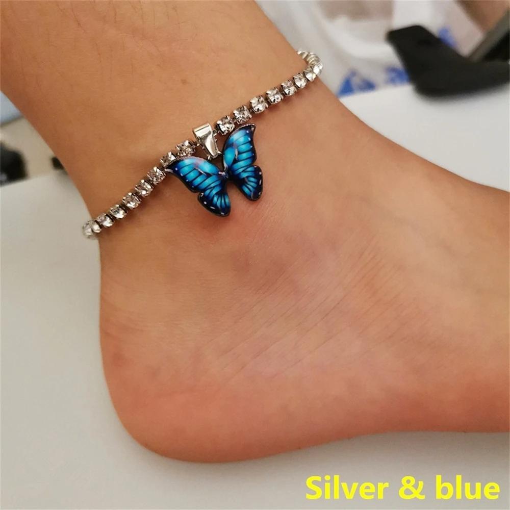 

New Trendy Bohemian Metal Butterfly Anklet Bracelet Colorful Bling Bling Anklet For Women Summer Beach Foot Chain Accessories