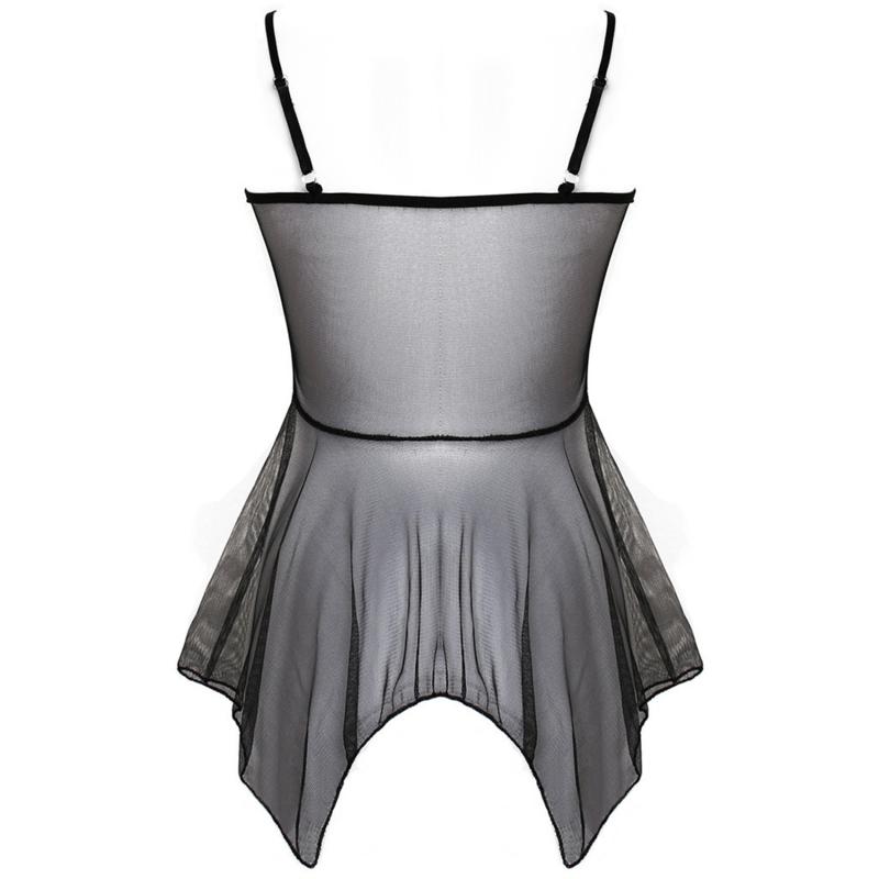 Sexy Suspenders Pajamas Lace Sexy Gauze Perspective Sleepwear  Woman Dress Underwear Nighties Seductive Irregular Nightgown Sets