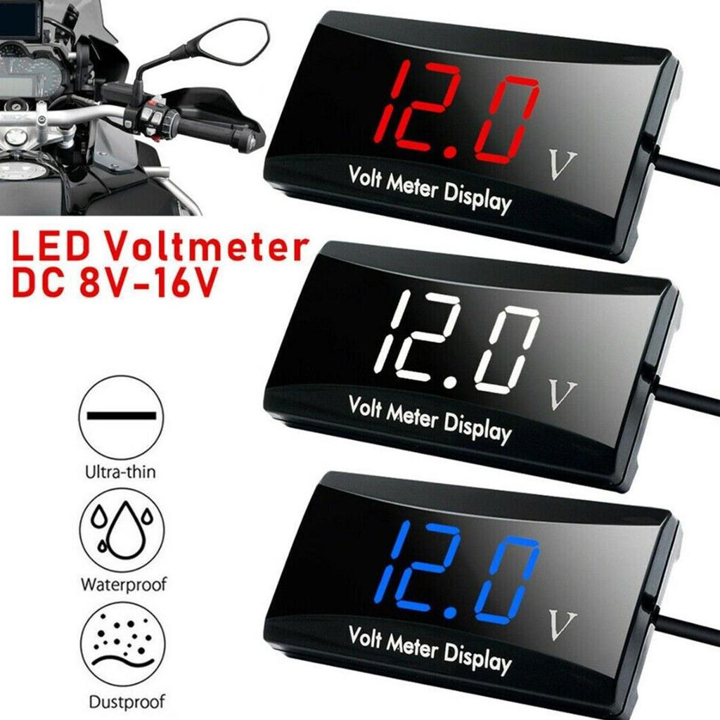 Multifunktions-Voltimetro Digital Zeit Uhr Thermometer Voltmeter DC 12V 3 In 1 LED Display Motorrad Roller Auto Boot IP67