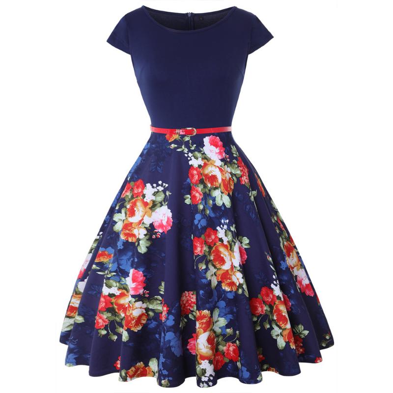 Women's Sunskirt Summer Dress Pullover Round Neck Printed Slim Fit Short Sleeve Dress Beach Dress Plus Size