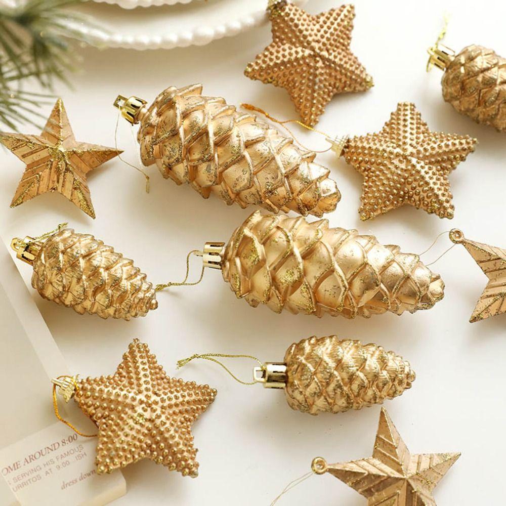 5 st 3/6 st Julmålad Tallkotte Målad Plasttallkotte Hängande Hänge Hängande Stjärna Julgransdekoration