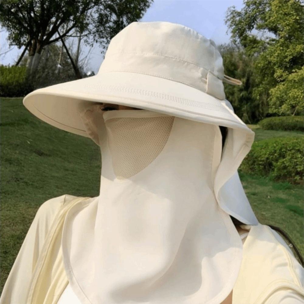 Casual Caps Mask Set Sunscreen Sun Hat Sun Protection Wide Brim Bucket Hat Neck Protection Neck Flap Fisherman Hat Hiking
